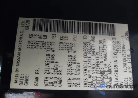 2020 Nissan Murano Sv Intelligent Awd from USA, damaged, VIN 5N1AZ2BS9LN162023